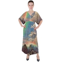 Abstract Art Psychedelic Arts Experimental V-neck Boho Style Maxi Dress