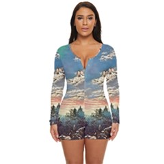 Abstract Art Psychedelic Arts Experimental Long Sleeve Boyleg Swimsuit by Uceng