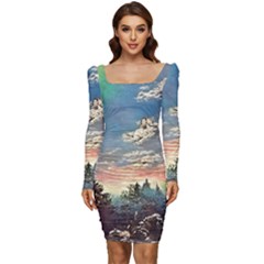 Abstract Art Psychedelic Arts Experimental Women Long Sleeve Ruched Stretch Jersey Dress by Uceng