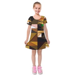 Abstract Experimental Geometric Shape Pattern Kids  Short Sleeve Velvet Dress