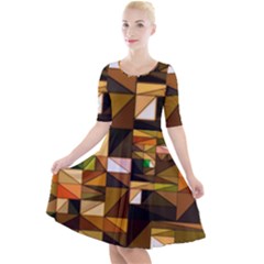 Abstract Experimental Geometric Shape Pattern Quarter Sleeve A-line Dress by Uceng