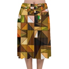 Abstract Experimental Geometric Shape Pattern Velvet Flared Midi Skirt