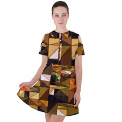 Abstract Experimental Geometric Shape Pattern Short Sleeve Shoulder Cut Out Dress  by Uceng