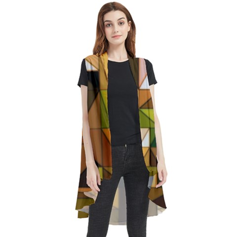 Abstract Experimental Geometric Shape Pattern Sleeveless Chiffon Waistcoat Shirt by Uceng