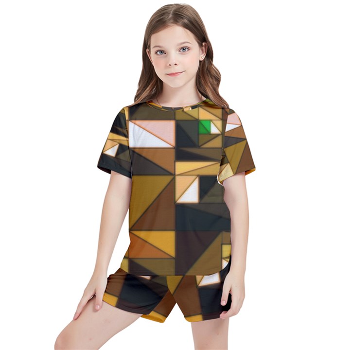 Abstract Experimental Geometric Shape Pattern Kids  Tee And Sports Shorts Set