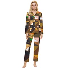 Abstract Experimental Geometric Shape Pattern Womens  Long Sleeve Velvet Pocket Pajamas Set by Uceng