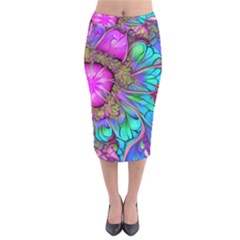 Abstract Art Psychedelic Experimental Velvet Midi Pencil Skirt by Uceng