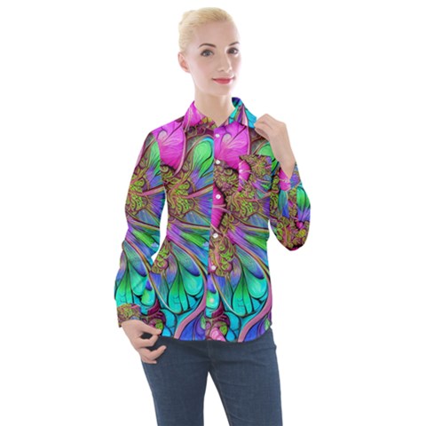 Abstract Art Psychedelic Experimental Women s Long Sleeve Pocket Shirt by Uceng