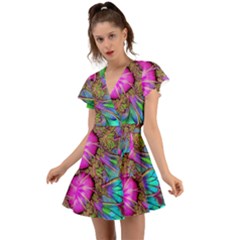 Abstract Art Psychedelic Experimental Flutter Sleeve Wrap Dress by Uceng