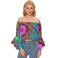 Abstract Art Psychedelic Experimental Off Shoulder Flutter Bell Sleeve Top