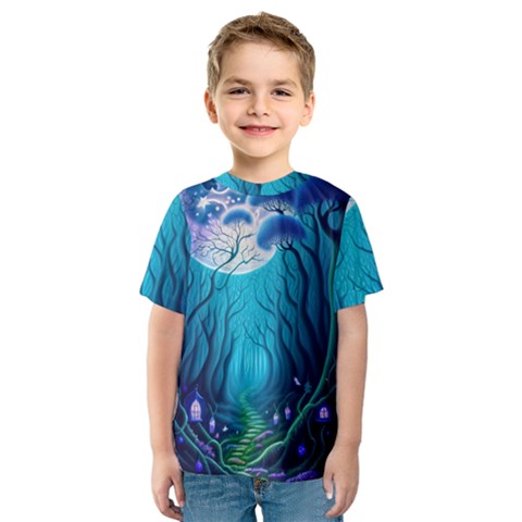 Blue Forrest Jungle,tree Trees Nature Landscape Kids  Sport Mesh Tee by Uceng