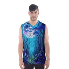 Blue Forrest Jungle,tree Trees Nature Landscape Men s Basketball Tank Top by Uceng