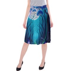 Blue Forrest Jungle,tree Trees Nature Landscape Midi Beach Skirt by Uceng