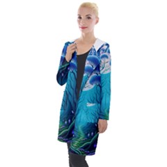 Blue Forrest Jungle,tree Trees Nature Landscape Hooded Pocket Cardigan by Uceng