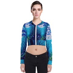 Blue Forrest Jungle,tree Trees Nature Landscape Long Sleeve Zip Up Bomber Jacket by Uceng