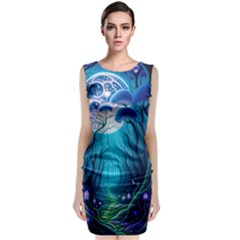 Blue Forrest Jungle,tree Trees Nature Landscape Sleeveless Velvet Midi Dress