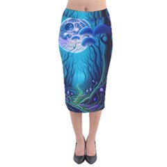 Blue Forrest Jungle,tree Trees Nature Landscape Velvet Midi Pencil Skirt by Uceng