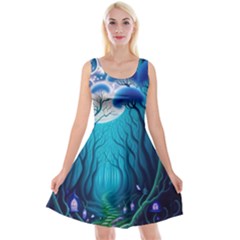 Blue Forrest Jungle,tree Trees Nature Landscape Reversible Velvet Sleeveless Dress