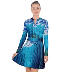 Blue Forrest Jungle,tree Trees Nature Landscape Long Sleeve Panel Dress by Uceng