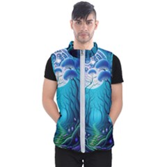 Blue Forrest Jungle,tree Trees Nature Landscape Men s Puffer Vest