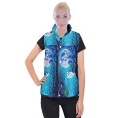 Blue Forrest Jungle,tree Trees Nature Landscape Women s Button Up Vest