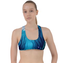 Blue Forrest Jungle,tree Trees Nature Landscape Criss Cross Racerback Sports Bra by Uceng