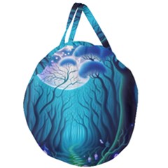 Blue Forrest Jungle,tree Trees Nature Landscape Giant Round Zipper Tote by Uceng