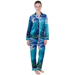 Blue Forrest Jungle,tree Trees Nature Landscape Women s Long Sleeve Satin Pajamas Set	 by Uceng