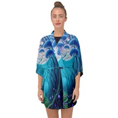 Blue Forrest Jungle,tree Trees Nature Landscape Half Sleeve Chiffon Kimono by Uceng