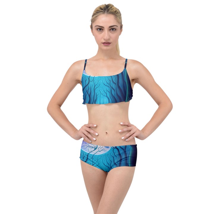 Blue Forrest Jungle,tree Trees Nature Landscape Layered Top Bikini Set