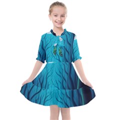 Blue Forrest Jungle,tree Trees Nature Landscape Kids  All Frills Chiffon Dress by Uceng