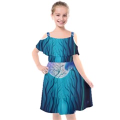 Blue Forrest Jungle,tree Trees Nature Landscape Kids  Cut Out Shoulders Chiffon Dress by Uceng