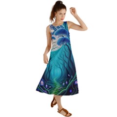 Blue Forrest Jungle,tree Trees Nature Landscape Summer Maxi Dress by Uceng