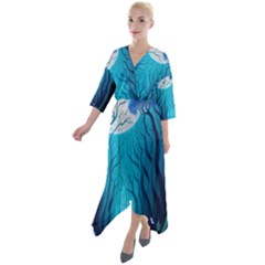 Blue Forrest Jungle,tree Trees Nature Landscape Quarter Sleeve Wrap Front Maxi Dress by Uceng