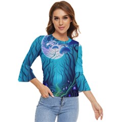 Blue Forrest Jungle,tree Trees Nature Landscape Bell Sleeve Top