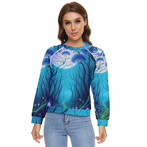 Blue Forrest Jungle,tree Trees Nature Landscape Women s Long Sleeve Raglan Tee by Uceng