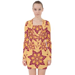 Flower Mandala Template Sketch Drawing Art V-neck Bodycon Long Sleeve Dress by Uceng