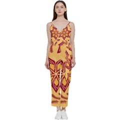 Flower Mandala Template Sketch Drawing Art V-neck Spaghetti Strap Tie Front Jumpsuit by Uceng