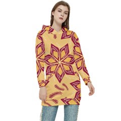 Flower Mandala Template Sketch Drawing Art Women s Long Oversized Pullover Hoodie