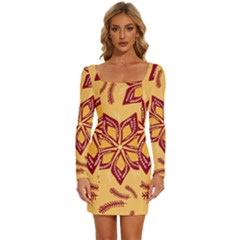 Flower Mandala Template Sketch Drawing Art Long Sleeve Square Neck Bodycon Velvet Dress by Uceng