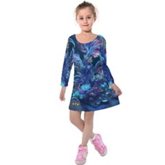 Fantasy People Mysticism Composing Fairytale Art 3 Kids  Long Sleeve Velvet Dress