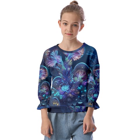 Fantasy People Mysticism Composing Fairytale Art 3 Kids  Cuff Sleeve Top by Uceng