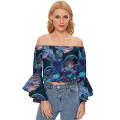 Fantasy People Mysticism Composing Fairytale Art 3 Off Shoulder Flutter Bell Sleeve Top