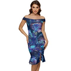 Fantasy People Mysticism Composing Fairytale Art 3 Off Shoulder Ruffle Split Hem Bodycon Dress by Uceng