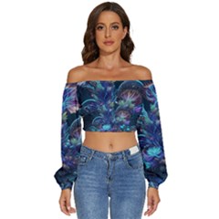 Fantasy People Mysticism Composing Fairytale Art 3 Long Sleeve Crinkled Weave Crop Top by Uceng