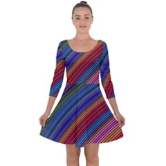 Multicolored Stripe Curve Striped Background Quarter Sleeve Skater Dress by Uceng