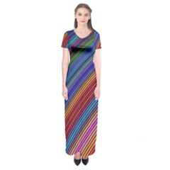 Multicolored Stripe Curve Striped Background Short Sleeve Maxi Dress by Uceng