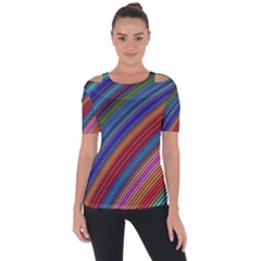 Multicolored Stripe Curve Striped Background Shoulder Cut Out Short Sleeve Top by Uceng