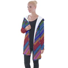 Multicolored Stripe Curve Striped Background Longline Hooded Cardigan by Uceng