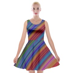 Multicolored Stripe Curve Striped Background Velvet Skater Dress